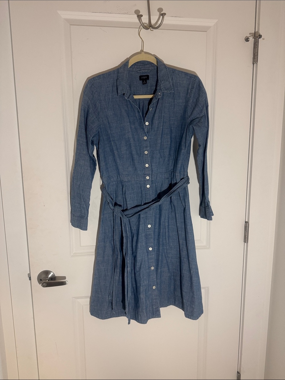 J. Crew Chambray Button-Front Long Sleeve Shirt Dress in Blue